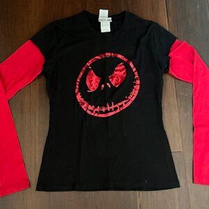 Disneyland Jack Skellington Red Foil Face Black "Baseball" Shirt - Size Women S
